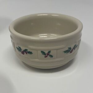 Longaberger Cream Woven Traditions “Holly” Pottery Ramekin  Bowl, set of 2.